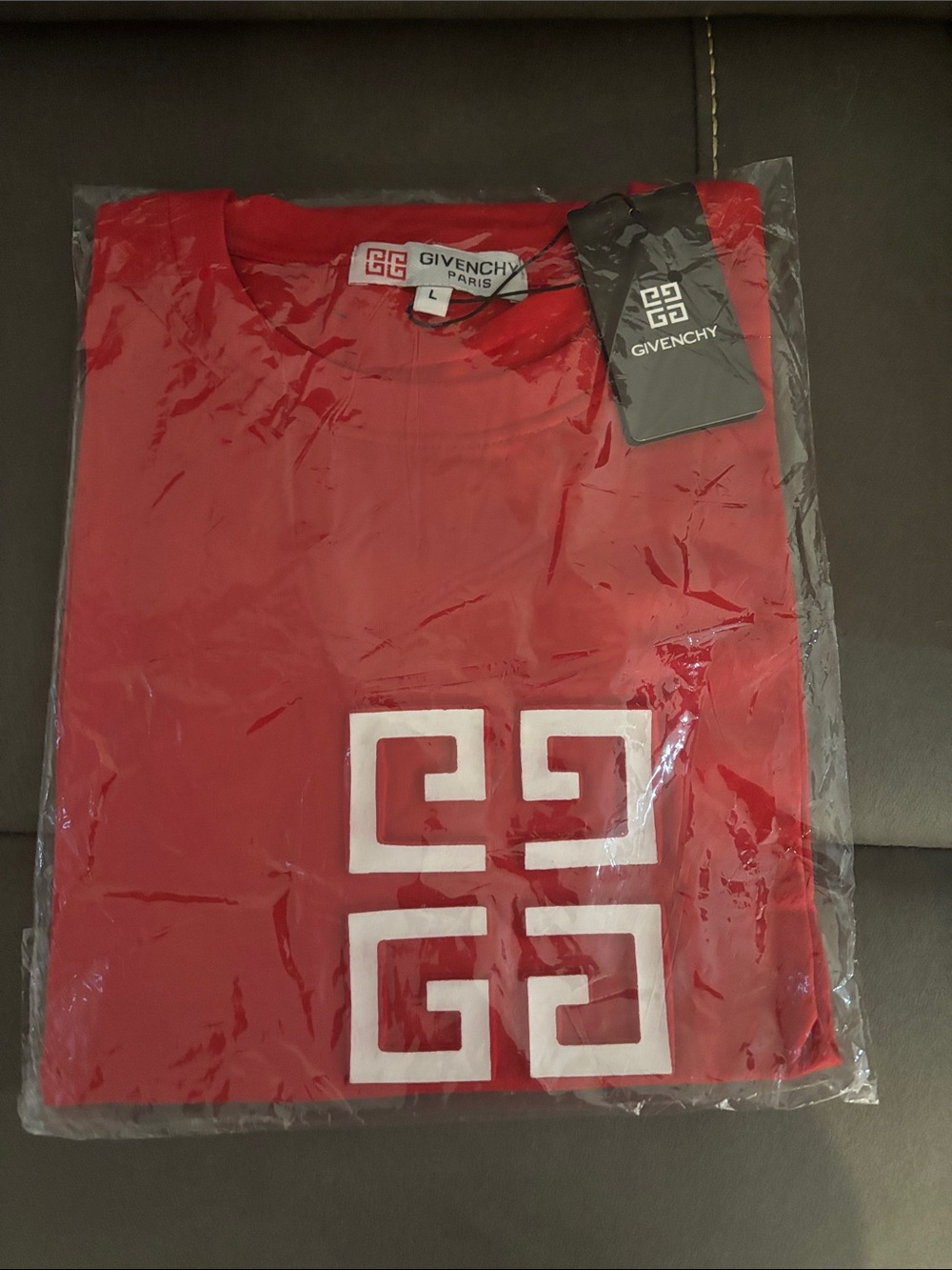 Givenchy Red Short-Sleeve Logo Tee with White Emblem
